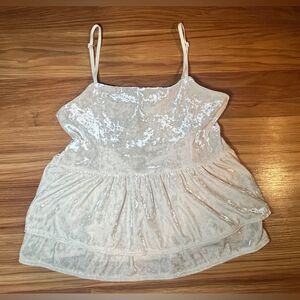 American Eagle Ivory/Cream Velvet Babydoll Ruffle Edge
Tank Size XS